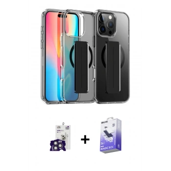 MARSİLYAN™- iPhone 16 Pro Max Kılıf Nova Işık Koleksiyonu - Siyah Bilvis 5in1 5D Magic Hayalet Cam Ekran Koruyucu + Bilvis Titan Kamera Lens - TMGI
