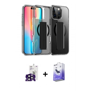 MARSİLYAN™- iPhone 16 Pro Max Kılıf Nova Işık Koleksiyonu - Siyah Bilvis 5in1 5D Magic Hayalet Cam Ekran Koruyucu + Bilvis Titan Kamera Lens - SH