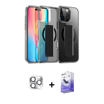 MARSİLYAN™- iPhone 16 Pro Max Kılıf Nova Işık Koleksiyonu - Siyah Bilvis 5in1 5D Magic Hayalet Cam Ekran Koruyucu + Pers Alüminyum Kamera Lens - GS