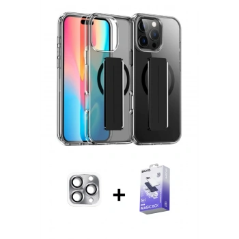 MARSİLYAN™- iPhone 16 Pro Max Kılıf Nova Işık Koleksiyonu - Siyah Bilvis 5in1 5D Magic Hayalet Cam Ekran Koruyucu + Pers Alüminyum Kamera Lens - GI
