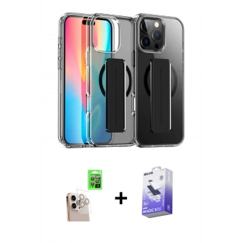 MARSİLYAN™- iPhone 16 Pro Max Kılıf Nova Işık Koleksiyonu - Siyah Bilvis 5in1 5D Magic Hayalet Cam Ekran Koruyucu + Raze Metal Kamera Lens - NLGY