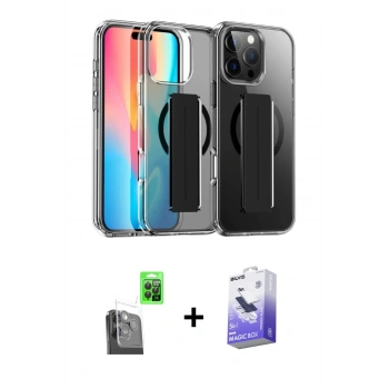 MARSİLYAN™- iPhone 16 Pro Max Kılıf Nova Işık Koleksiyonu - Siyah Bilvis 5in1 5D Magic Hayalet Cam Ekran Koruyucu + Raze Metal Kamera Lens - SH