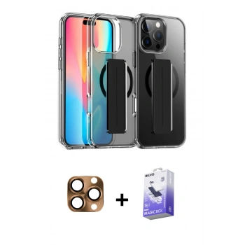 MARSİLYAN™- iPhone 16 Pro Max Kılıf Nova Işık Koleksiyonu - Siyah Bilvis 5in1 5D Magic Hayalet Cam Ekran Koruyucu + Pers Alüminyum Kamera Lens - CLTM