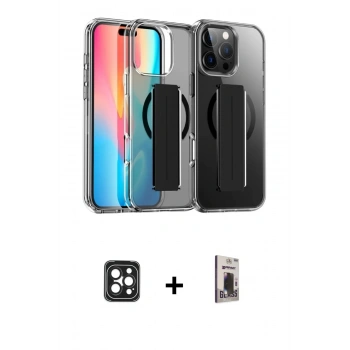 MARSİLYAN™- iPhone 16 Pro Max Kılıf Nova Işık Koleksiyonu - Siyah Bilvis Hayalet Cam Ekran Koruyucu + PVD Metal Kamera Lens - SH