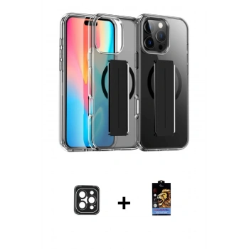 MARSİLYAN™- iPhone 16 Pro Max Kılıf Nova Işık Koleksiyonu - Siyah Buffer Hayalet Cam Ekran Koruyucu + PVD Metal Kamera Lens - SH