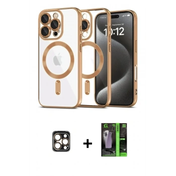 MARSİLYAN™- iPhone 16 Pro Max Kılıf Nova Işık Özel Seri - Şeffaf 360 Full Body Arka Koruyucu + PVD Metal Kamera Lens - GD