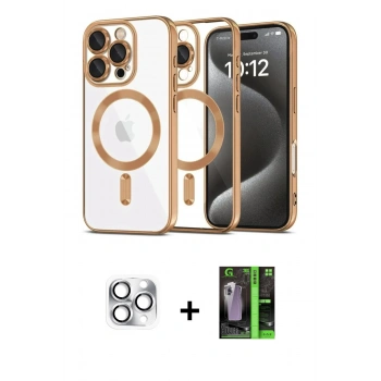 MARSİLYAN™- iPhone 16 Pro Max Kılıf Nova Işık Özel Seri - Şeffaf 360 Full Body Arka Koruyucu + Pers Alüminyum Kamera Lens - GS
