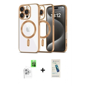 MARSİLYAN™- iPhone 16 Pro Max Kılıf Nova Işık Özel Seri - Şeffaf Pasifik Cam Ekran Koruyucu + Raze Metal Kamera Lens - BZ