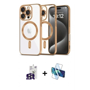MARSİLYAN™- iPhone 16 Pro Max Kılıf Nova Işık Özel Seri - Siyah 3D Antistatik Cam Ekran Koruyucu + Bilvis Titan Kamera Lens - TMGI