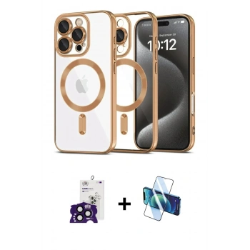 MARSİLYAN™- iPhone 16 Pro Max Kılıf Nova Işık Özel Seri - Siyah 3D Antistatik Cam Ekran Koruyucu + Bilvis Titan Kamera Lens - SH