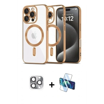 MARSİLYAN™- iPhone 16 Pro Max Kılıf Nova Işık Özel Seri - Siyah 3D Antistatik Cam Ekran Koruyucu + Pers Alüminyum Kamera Lens - GI