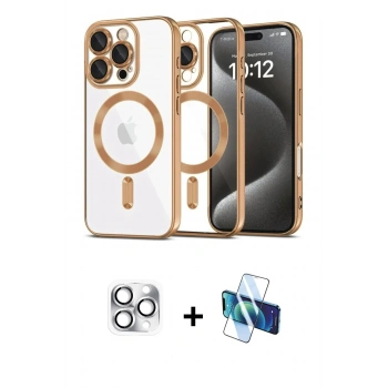 MARSİLYAN™- iPhone 16 Pro Max Kılıf Nova Işık Özel Seri - Siyah 3D Antistatik Cam Ekran Koruyucu + Pers Alüminyum Kamera Lens - GS
