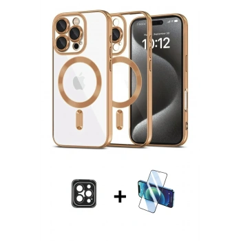 MARSİLYAN™- iPhone 16 Pro Max Kılıf Nova Işık Özel Seri - Siyah 3D Antistatik Cam Ekran Koruyucu + PVD Metal Kamera Lens - SH