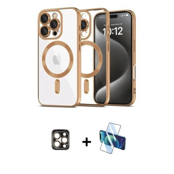 MARSİLYAN™- iPhone 16 Pro Max Kılıf Nova Işık Özel Seri - Siyah 3D Antistatik Cam Ekran Koruyucu + PVD Metal Kamera Lens - GD