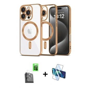 MARSİLYAN™- iPhone 16 Pro Max Kılıf Nova Işık Özel Seri - Siyah 3D Antistatik Cam Ekran Koruyucu + Raze Metal Kamera Lens - SH