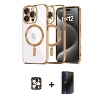 MARSİLYAN™- iPhone 16 Pro Max Kılıf Nova Işık Özel Seri - Siyah 3D Antistatik Hayalet Cam Ekran Koruyucu + PVD Metal Kamera Lens - GD
