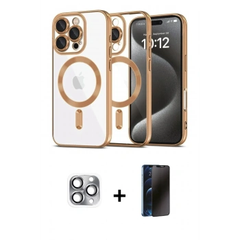 MARSİLYAN™- iPhone 16 Pro Max Kılıf Nova Işık Özel Seri - Siyah 3D Antistatik Hayalet Cam Ekran Koruyucu + Pers Alüminyum Kamera Lens - GI