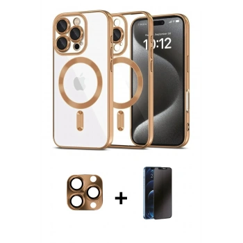 MARSİLYAN™- iPhone 16 Pro Max Kılıf Nova Işık Özel Seri - Siyah 3D Antistatik Hayalet Cam Ekran Koruyucu + Pers Alüminyum Kamera Lens - CLTM