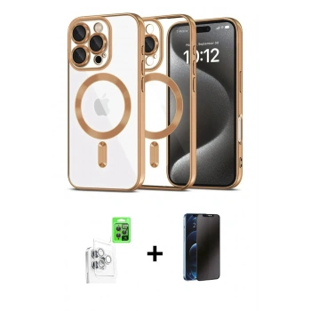 MARSİLYAN™- iPhone 16 Pro Max Kılıf Nova Işık Özel Seri - Siyah 3D Antistatik Hayalet Cam Ekran Koruyucu + Raze Metal Kamera Lens - BZ