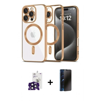 MARSİLYAN™- iPhone 16 Pro Max Kılıf Nova Işık Özel Seri - Siyah 3D Antistatik Hayalet Cam Ekran Koruyucu + Bilvis Titan Kamera Lens - SH