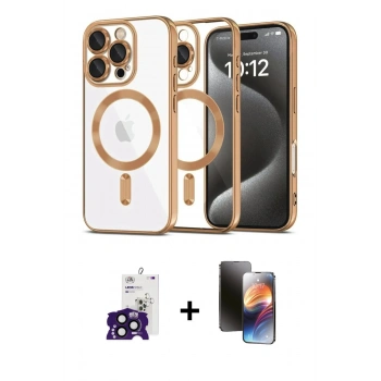 MARSİLYAN™- iPhone 16 Pro Max Kılıf Nova Işık Özel Seri - Siyah 3D Antistatik Mat Seramik Nano Ekran Koruyucu + Bilvis Titan Kamera Lens - SH