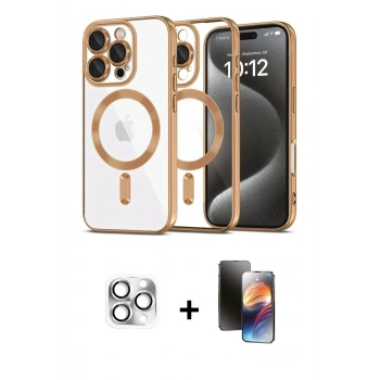 MARSİLYAN™- iPhone 16 Pro Max Kılıf Nova Işık Özel Seri - Siyah 3D Antistatik Mat Seramik Nano Ekran Koruyucu + Pers Alüminyum Kamera Lens - GS