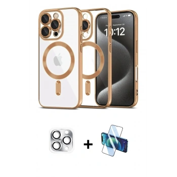 MARSİLYAN™- iPhone 16 Pro Max Kılıf Nova Işık Özel Seri - Siyah 3D Antistatik Seramik Nano Ekran Koruyucu + Pers Alüminyum Kamera Lens - GS