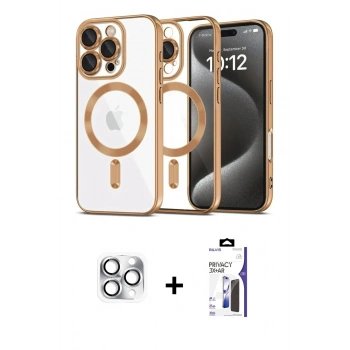 MARSİLYAN™- iPhone 16 Pro Max Kılıf Nova Işık Özel Seri - Siyah Bilvis 3X AR Hayalet Cam Ekran Koruyucu + Pers Alüminyum Kamera Lens - GS