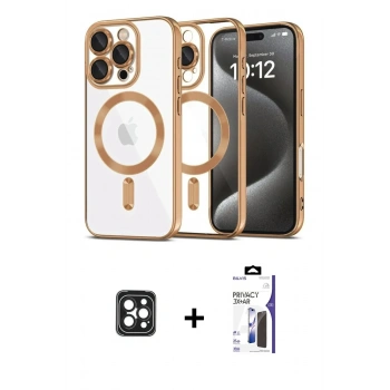 MARSİLYAN™- iPhone 16 Pro Max Kılıf Nova Işık Özel Seri - Siyah Bilvis 3X AR Hayalet Cam Ekran Koruyucu + PVD Metal Kamera Lens - SH