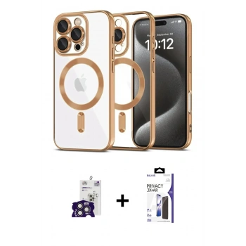 MARSİLYAN™- iPhone 16 Pro Max Kılıf Nova Işık Özel Seri - Siyah Bilvis 3X AR Hayalet Cam Ekran Koruyucu + Bilvis Titan Kamera Lens - TMGI