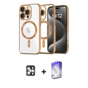 MARSİLYAN™- iPhone 16 Pro Max Kılıf Nova Işık Özel Seri - Siyah Bilvis 5in1 3D Magic Cam Ekran Koruyucu + PVD Metal Kamera Lens - GS