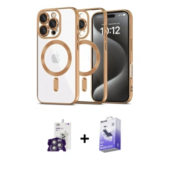 MARSİLYAN™- iPhone 16 Pro Max Kılıf Nova Işık Özel Seri - Siyah Bilvis 5in1 5D Magic Hayalet Cam Ekran Koruyucu + Bilvis Titan Kamera Lens - GS