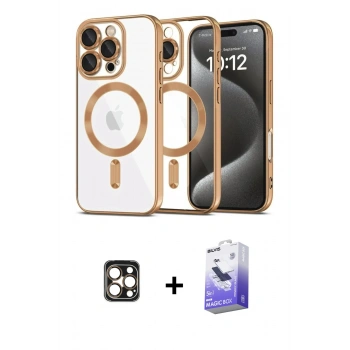 MARSİLYAN™- iPhone 16 Pro Max Kılıf Nova Işık Özel Seri - Siyah Bilvis 5in1 5D Magic Hayalet Cam Ekran Koruyucu + PVD Metal Kamera Lens - GD