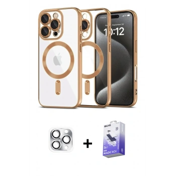 MARSİLYAN™- iPhone 16 Pro Max Kılıf Nova Işık Özel Seri - Siyah Bilvis 5in1 5D Magic Hayalet Cam Ekran Koruyucu + Pers Alüminyum Kamera Lens - GS