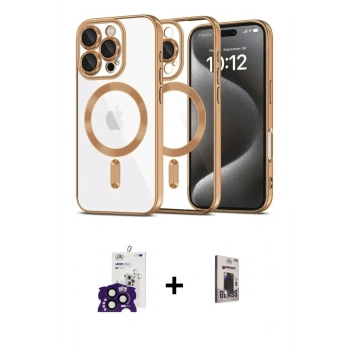 MARSİLYAN™- iPhone 16 Pro Max Kılıf Nova Işık Özel Seri - Siyah Bilvis Hayalet Cam Ekran Koruyucu + Bilvis Titan Kamera Lens - SH