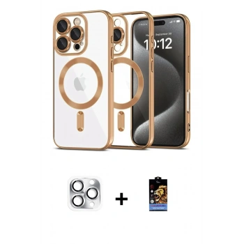MARSİLYAN™- iPhone 16 Pro Max Kılıf Nova Işık Özel Seri - Siyah Buffer Hayalet Cam Ekran Koruyucu + Pers Alüminyum Kamera Lens - GS