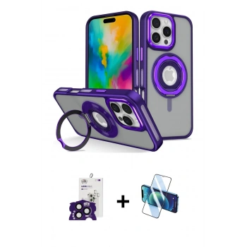MARSİLYAN™- iPhone 16 Pro Max Kılıf Nova Minimal Serisi - Siyah 3D Antistatik Cam Ekran Koruyucu + Bilvis Titan Kamera Lens - SH