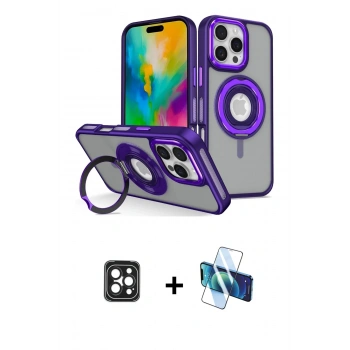 MARSİLYAN™- iPhone 16 Pro Max Kılıf Nova Minimal Serisi - Siyah 3D Antistatik Cam Ekran Koruyucu + PVD Metal Kamera Lens - SH