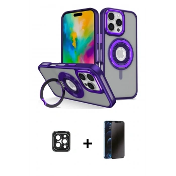 MARSİLYAN™- iPhone 16 Pro Max Kılıf Nova Minimal Serisi - Siyah 3D Antistatik Hayalet Cam Ekran Koruyucu + PVD Metal Kamera Lens - SH