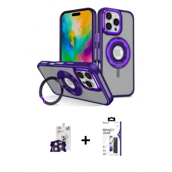 MARSİLYAN™- iPhone 16 Pro Max Kılıf Nova Minimal Serisi - Siyah Bilvis 3X AR Hayalet Cam Ekran Koruyucu + Bilvis Titan Kamera Lens - TMGI