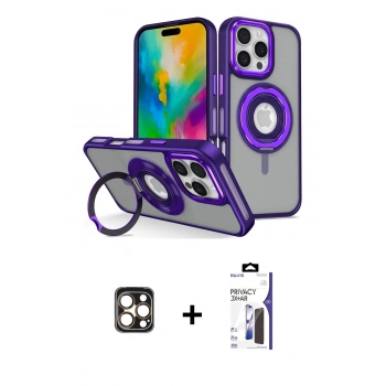 MARSİLYAN™- iPhone 16 Pro Max Kılıf Nova Minimal Serisi - Siyah Bilvis 3X AR Hayalet Cam Ekran Koruyucu + PVD Metal Kamera Lens - GD
