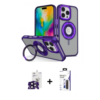 MARSİLYAN™- iPhone 16 Pro Max Kılıf Nova Minimal Serisi - Siyah Bilvis 3X AR Hayalet Cam Ekran Koruyucu + Bilvis Titan Kamera Lens - SH