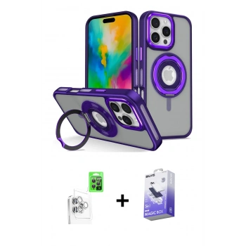 MARSİLYAN™- iPhone 16 Pro Max Kılıf Nova Minimal Serisi - Siyah Bilvis 5in1 5D Magic Hayalet Cam Ekran Koruyucu + Raze Metal Kamera Lens - BZ