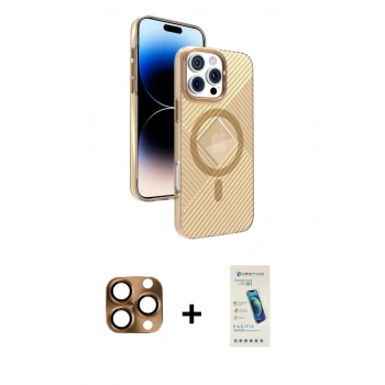 MARSİLYAN™- iPhone 16 Pro Max Kılıf Nova Modern Prime - Şeffaf Pasifik Cam Ekran Koruyucu + Pers Alüminyum Kamera Lens - CLTM