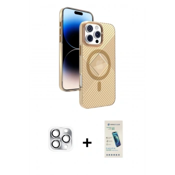 MARSİLYAN™- iPhone 16 Pro Max Kılıf Nova Modern Prime - Şeffaf Pasifik Cam Ekran Koruyucu + Pers Alüminyum Kamera Lens - GS