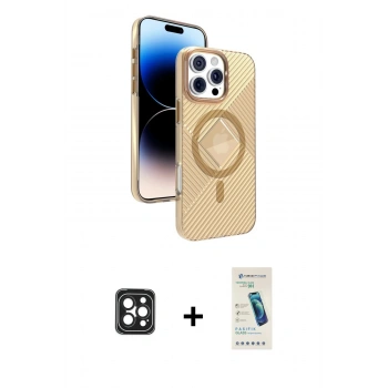 MARSİLYAN™- iPhone 16 Pro Max Kılıf Nova Modern Prime - Şeffaf Pasifik Cam Ekran Koruyucu + PVD Metal Kamera Lens - SH