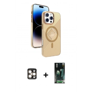 MARSİLYAN™- iPhone 16 Pro Max Kılıf Nova Modern Prime - Siyah 360 Mat Full Body Arka Koruyucu + PVD Metal Kamera Lens - GD