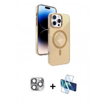 MARSİLYAN™- iPhone 16 Pro Max Kılıf Nova Modern Prime - Siyah 3D Antistatik Cam Ekran Koruyucu + Pers Alüminyum Kamera Lens - GI