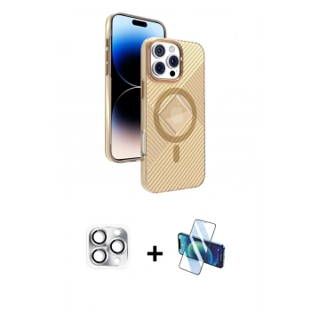 MARSİLYAN™- iPhone 16 Pro Max Kılıf Nova Modern Prime - Siyah 3D Antistatik Cam Ekran Koruyucu + Pers Alüminyum Kamera Lens - GS