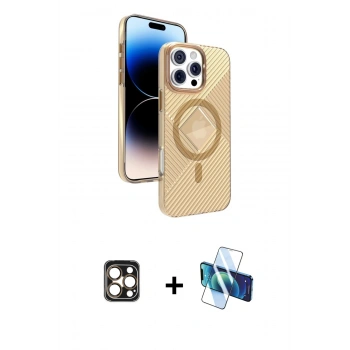 MARSİLYAN™- iPhone 16 Pro Max Kılıf Nova Modern Prime - Siyah 3D Antistatik Cam Ekran Koruyucu + PVD Metal Kamera Lens - GD